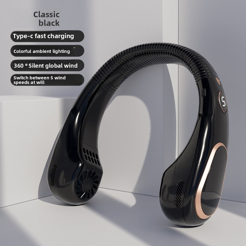 USB Rechargeable Bladeless Neck Fan with Digital Display