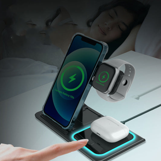 3-in-1 Foldable Wireless Charger with Ambient Light Fast Charging Station for Phone Watch Earbuds