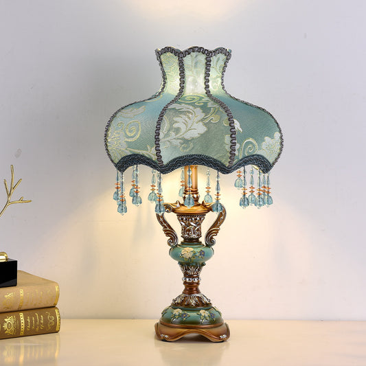 European Style Bedside Table Lamp with Fabric Shade
