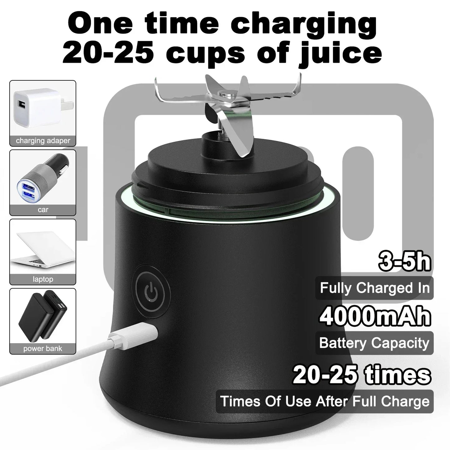 Portable 600ML Electric Blender USB Rechargeable Smoothie & Fruit Juicer Mixer 4000mAh