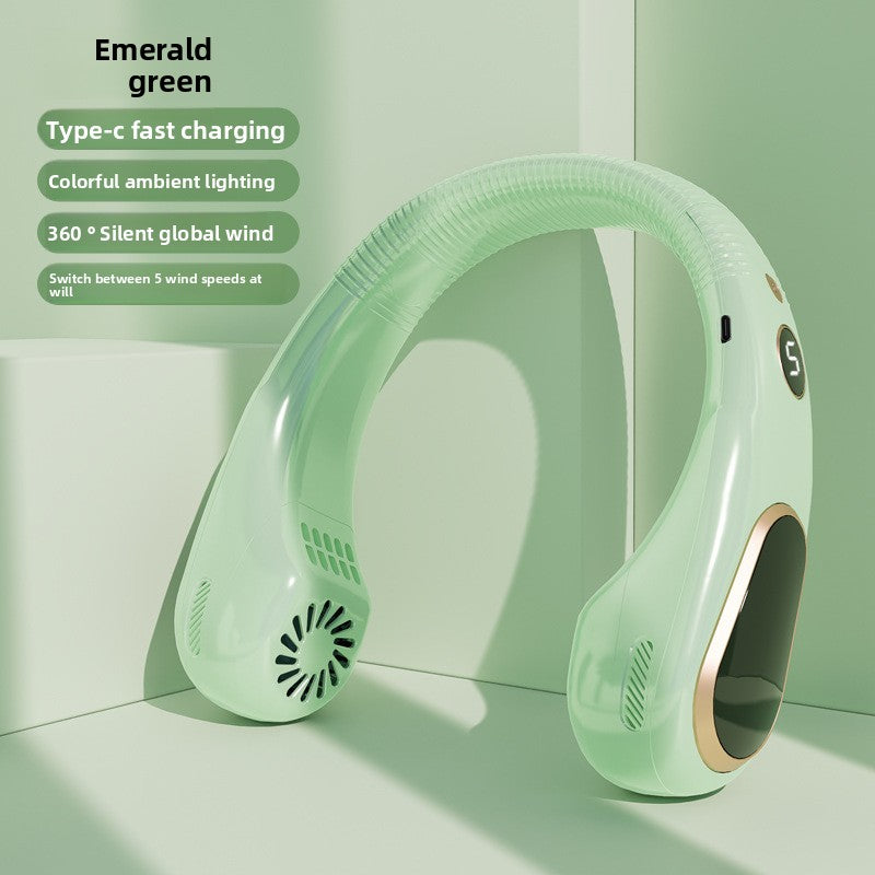 USB Rechargeable Bladeless Neck Fan with Digital Display