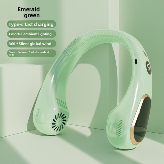 USB Rechargeable Bladeless Neck Fan with Digital Display
